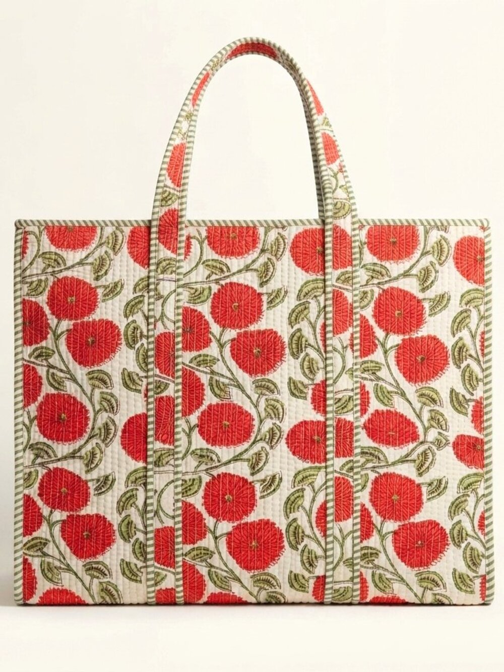 Quilted Tote Bag for Shopping, Big Grocery Tote Bag, Block Printed Storage Bag
